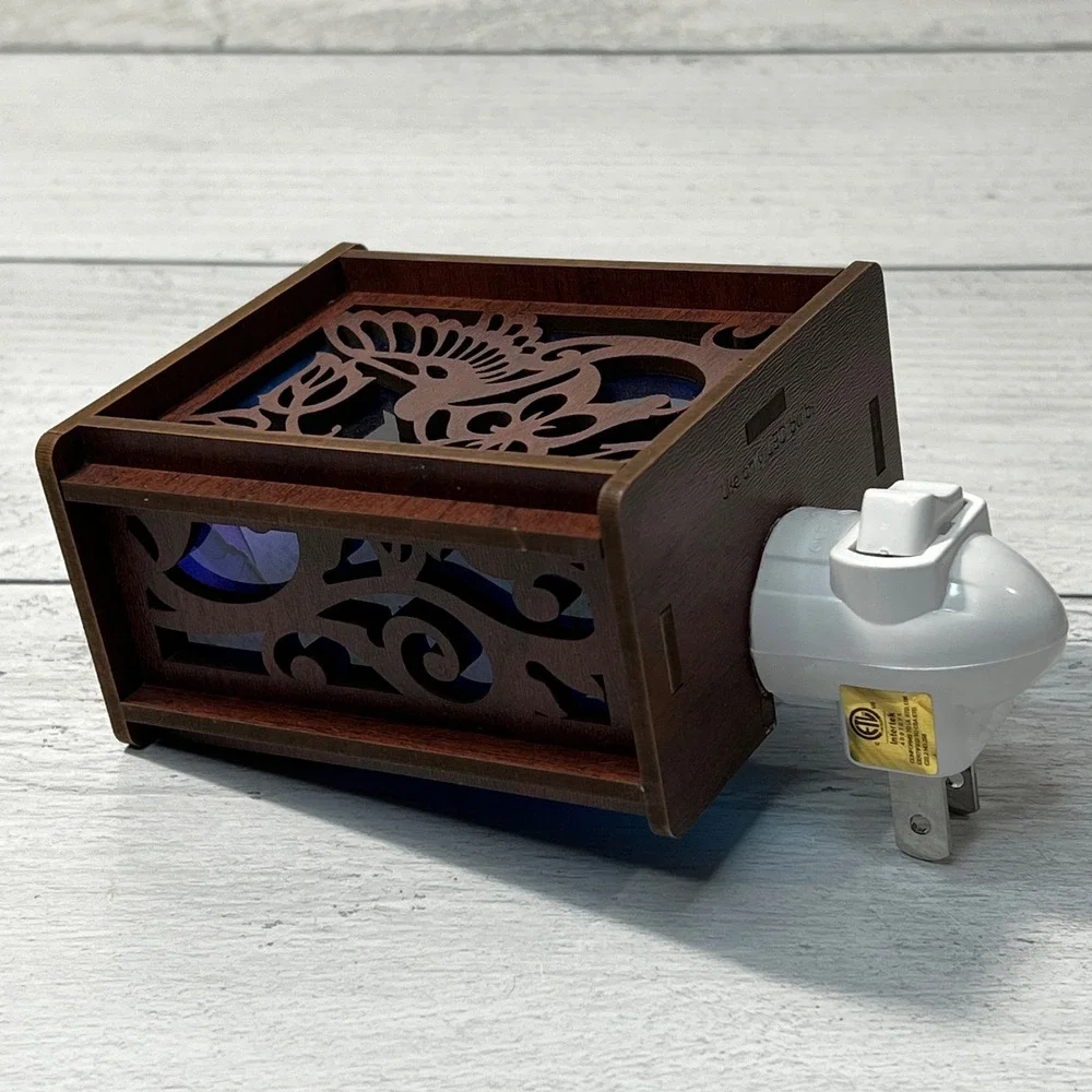 Hummingbird Lantern Night Light Wood Laser Cut Blue Light Plug In‎ Handmade